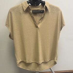 NWT GAP Linen Blend V‑Neck Collared Tee in Beige